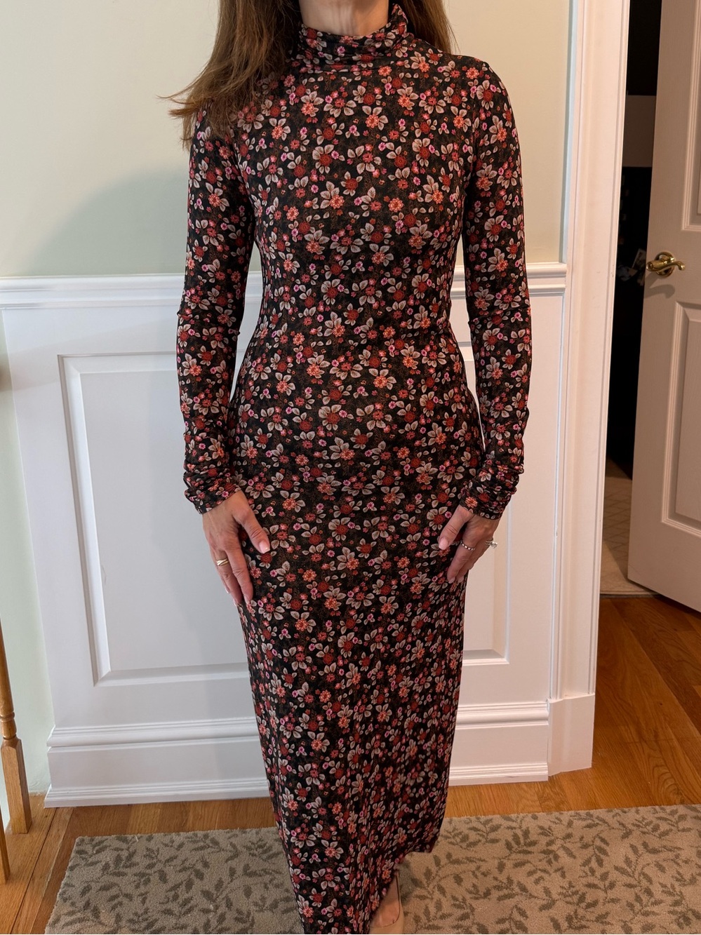 Ramy Brook Printed Heidi Black Maxi Dress Pink & Red Floral- Sz S/P- light weigh